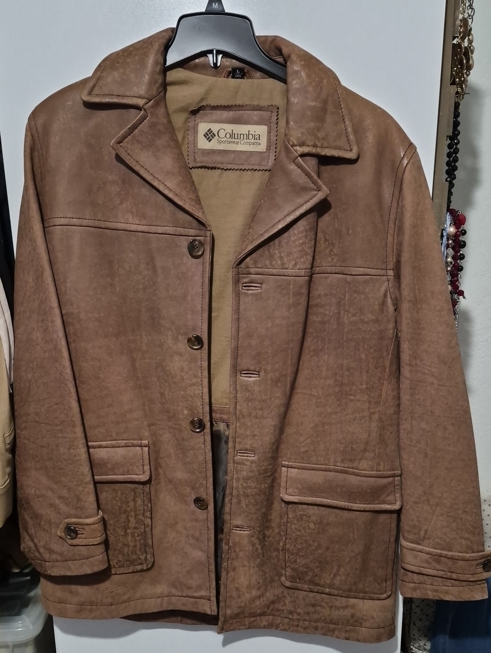Columbia Men's Tan Brown Button-Front Pea Coat Sz L